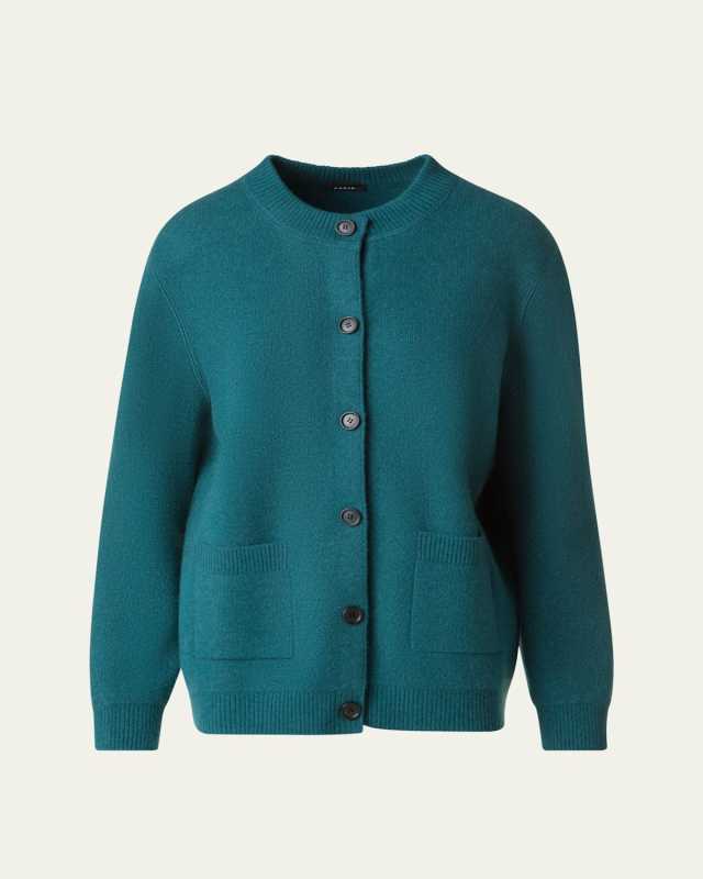 Pure Cashmere Pique Knit Crewneck Cardigan